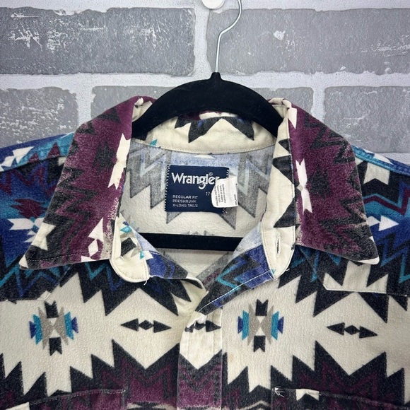Wrangler VTG Button Brushpopper Southwestern Aztec Western Shirt Men's 17 USA - Picture 6 of 10
